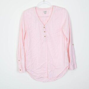 LL Bean Womens Tencel Blend Popover Shirt Size S‎ Pink Roll Tab Sleeve Coastal